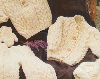 Baby Sweater, Jacket, Trousers, Hat, Mittens Knitting Pattern PDF instant download. size 16-22 inch. Aran wool. Baby Knitting Pattern