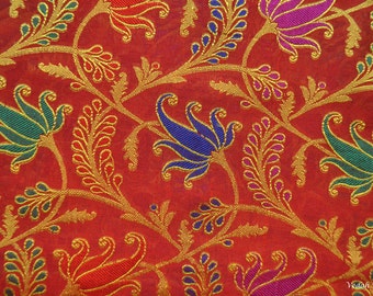 Unique red and gold chanderi silk Jacquard luxurious banaras brocade sold by the yard