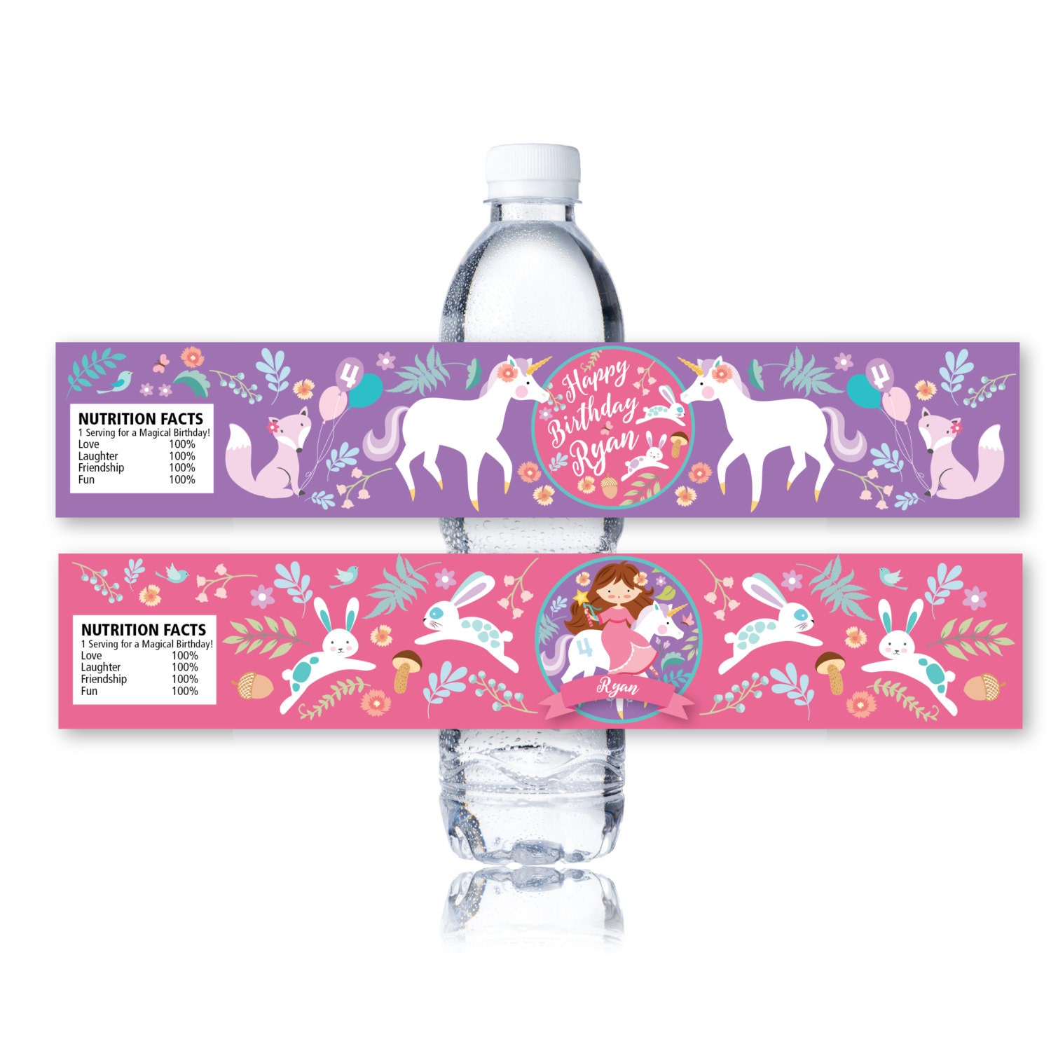 unicorn princess water bottle label customized printable diy