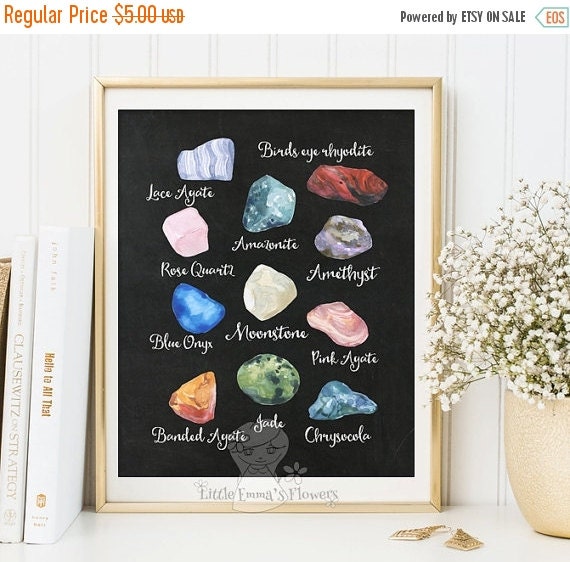 Gemstone print art watercolor gemstone wall by LittleEmmasFlowers