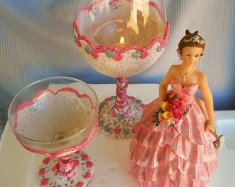 Custom Decorated wine glass with antique lace design .You choose your colors and writing for your special occasion.This glass is a 9 by 4 in