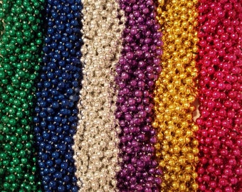72 Mardi Gras Beads Necklaces Metallic Round Popular Assortment 7mm 33" Strands Craft (6 Dozen)