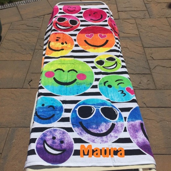 Large OVERSIZED Rainbow EMOJI Beach towel Terry Velour