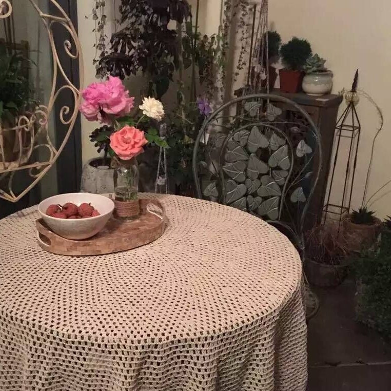 Round crochet tablecloth Vintage crochet table cover