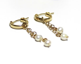 Bridal earrings pearl, Pearl Wedding earrings, Bridal jewelry pearl, Gold Hoop Earrings, Gold hoops, Hoop earrings,Anniversary Gift for wife