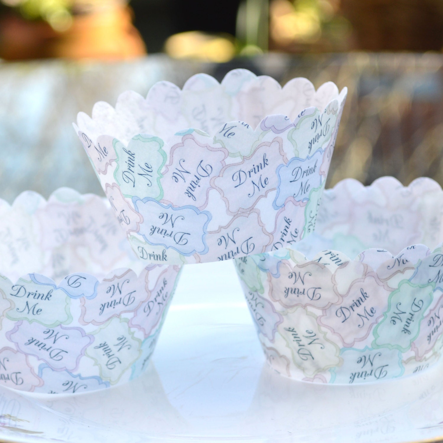 Edible Cupcake Wrappers DRINK ME Pastels x 12 Alice in