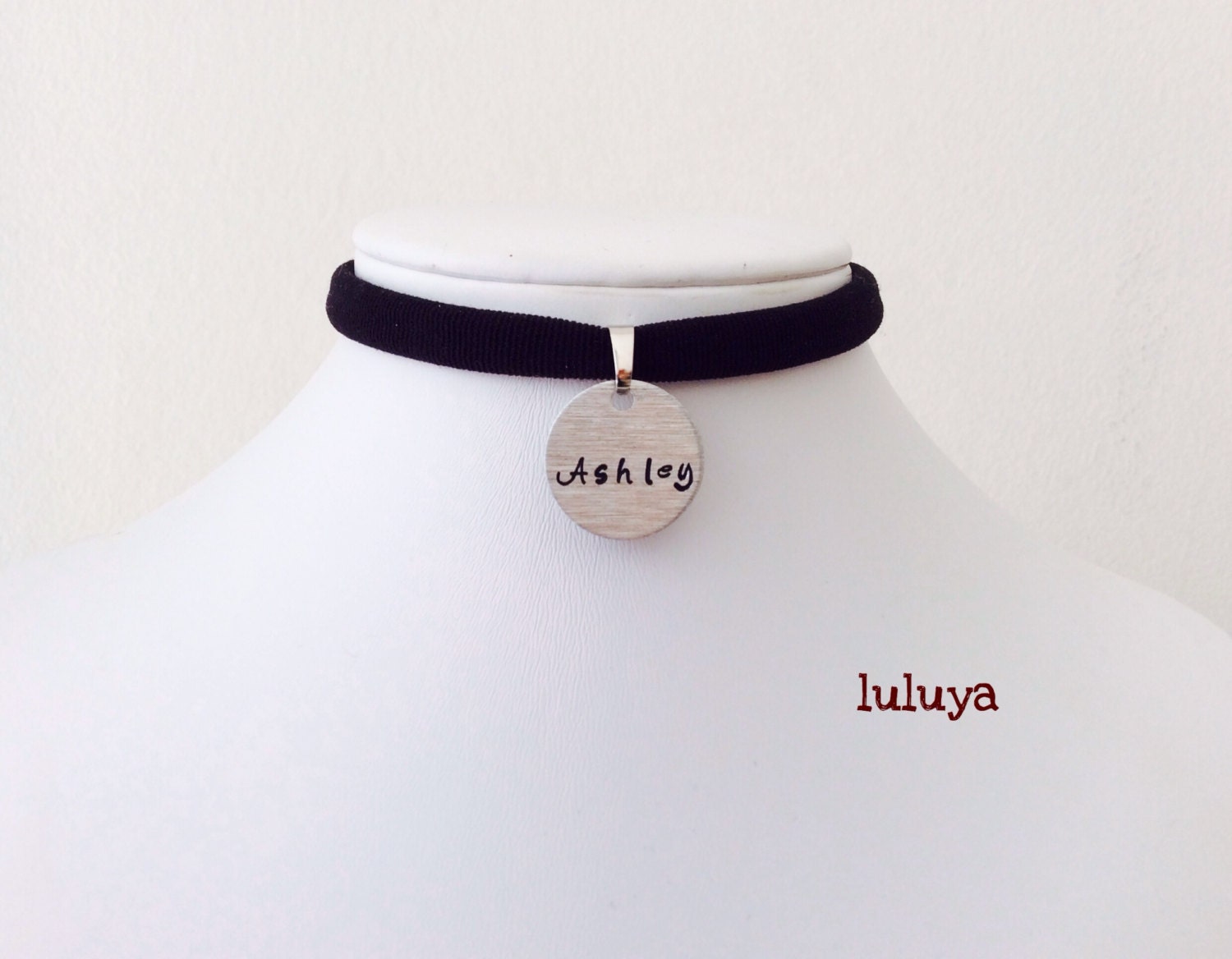 Kids Girls Tween Black Stretch Choker Necklace Hand Stamped