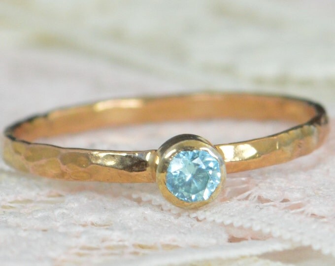 Aquamarine Engagement Ring, 14k Rose Gold, Aquamarine Wedding Ring Set, Rustic Wedding Ring Set, March Birthstone, Solid 14k Aquamarine Ring