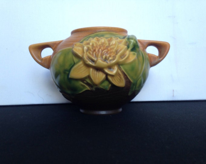 Storewide 25% Off SALE Antique Double Handle Water Lily (4374) Roseville Pottery Decorative Vase Featuring Raised Floral Designs