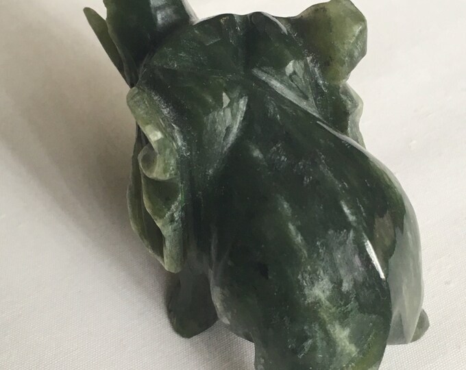 Storewide 25% Off SALE Vintage Hand Carved Natural Jade Standing Elephant Featuring Deep Green Color With Highly Detailed Finish