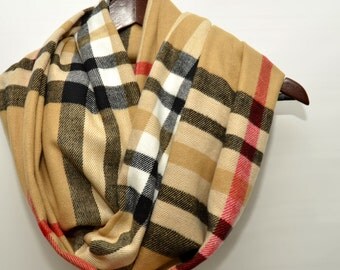 Plaid scarf/Plaid Infinity scarf,Beige scarf, Camel infinity scarf, tartan scarf, Scottish scarf / Scottish infinity scarf