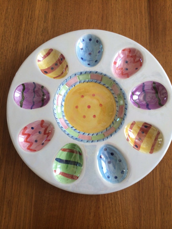 Handpainted Ceramic Easter Egg Plate from PSLAntiques on Etsy Studio