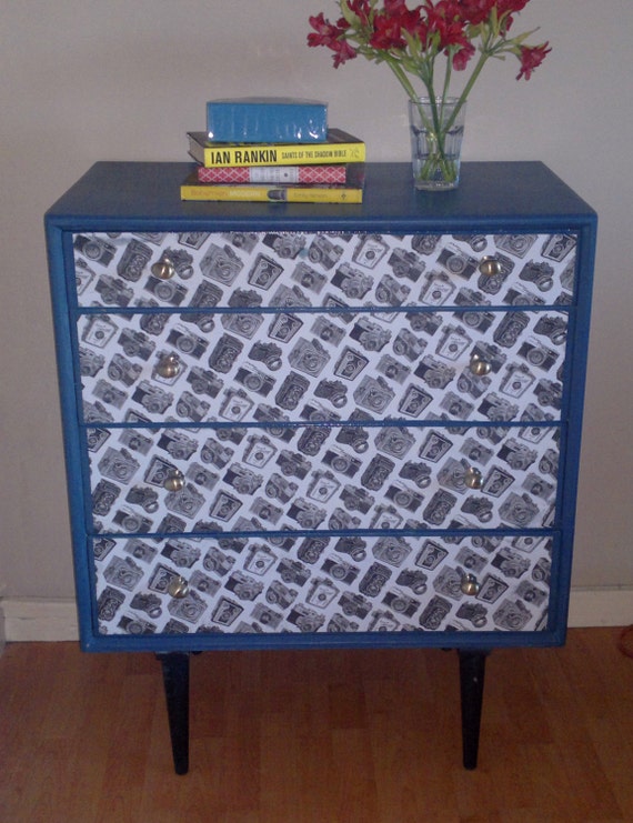 Items similar to Retro chest of drawers upcycled drawers blue furniture