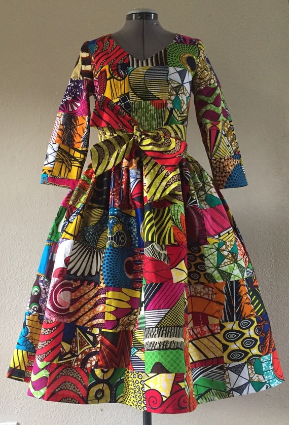 African Wax Print Genuine Patchwork Midi Dress With By Withflare 7235