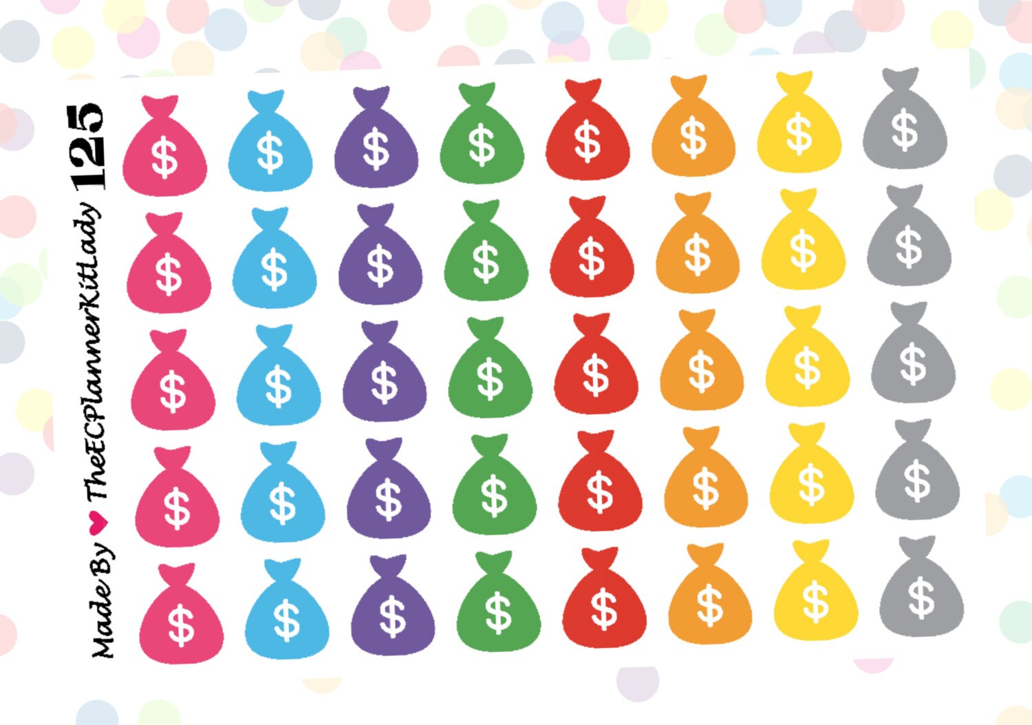 125 40 Money Bag Stickers Money Bags by TheECPlannerKitLady