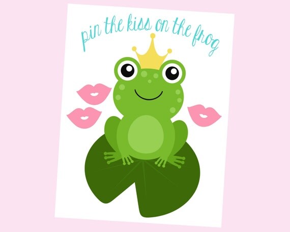 Pin The Kiss On The Frog. Printable Game for Princess Party.