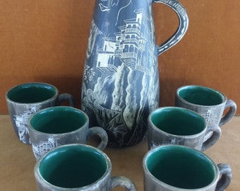 Vintage souvenir pitcher and mugs from Cuenca