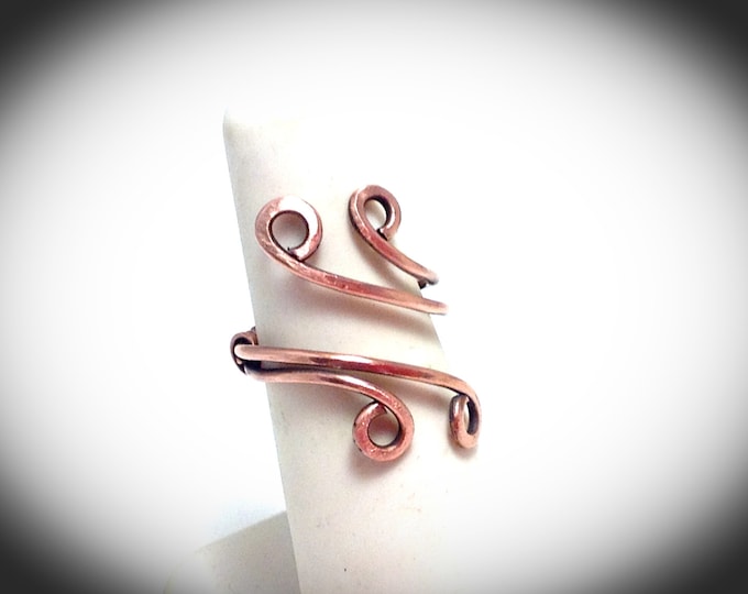 Antiqued copper double band adjustable swirl ring