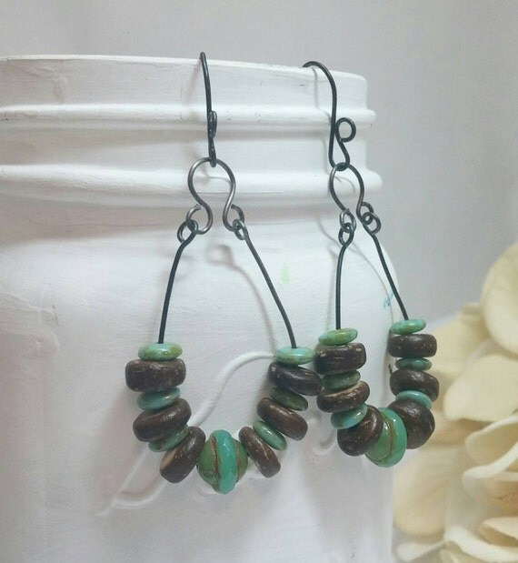 Bohemian style earrings Boho earrings Green by HappyElephantArt