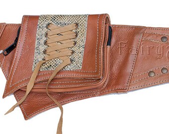 Steampunk leather utility belt bag with pockets - Geryon (0015)