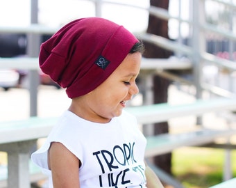 Thin and Soft / Maroon Slouchy Beanie / Lightweight Jersey Knit Slouch Hat