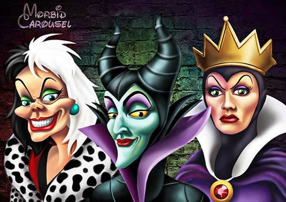 Disney Villains Cruella Maleficent Evil Queen A4 Giclee Art