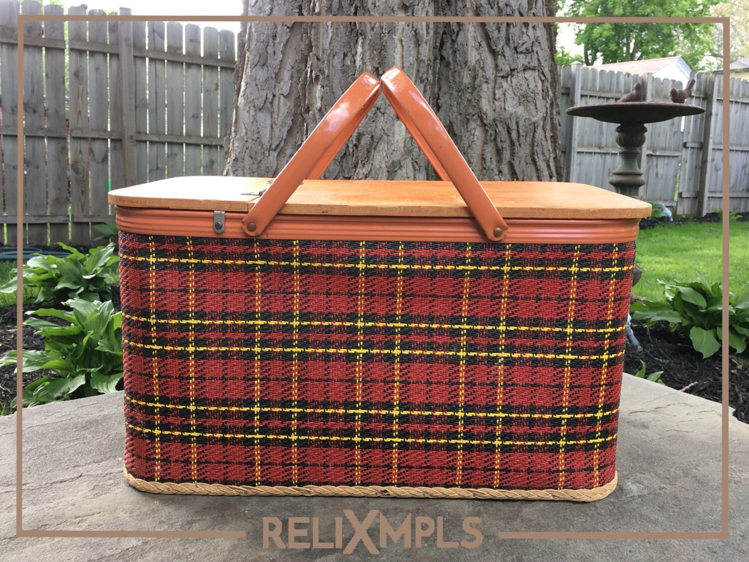 Redmon Classic Red Plaid Picnic Basket With Handles