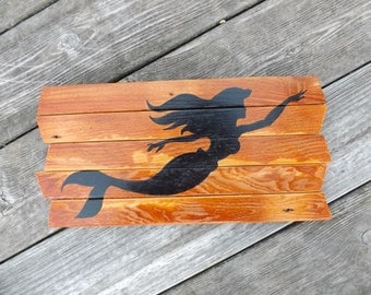 Mermaid painting on reclaimed wood sign - nautical siren - sea creature - silhouette - Coastal - nautical - Ocean - wood art