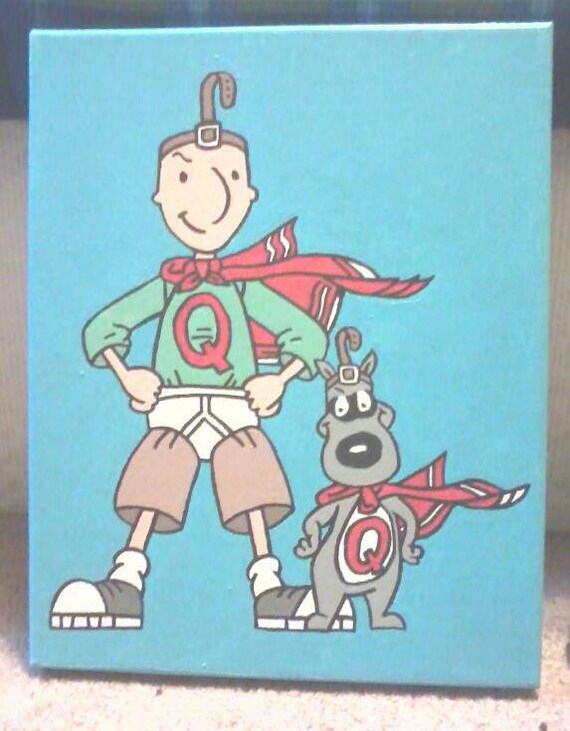 Doug cartoon Quailman and Quaildog acrylic painting on 8x10