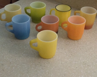 8 Assorted Fire King Stackable Mugs with Fired-On Colors