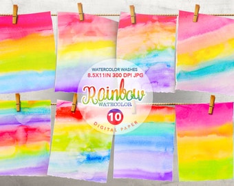 Rainbow Digital Paper, Rainbow clipart, Watercolor Washes Digital Paper, Watercolor texture, Colorful Background, Watercolour clipart, DIY