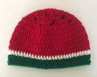 Baby or Toddler-Sized Crochet Watermelon Beanie Hat