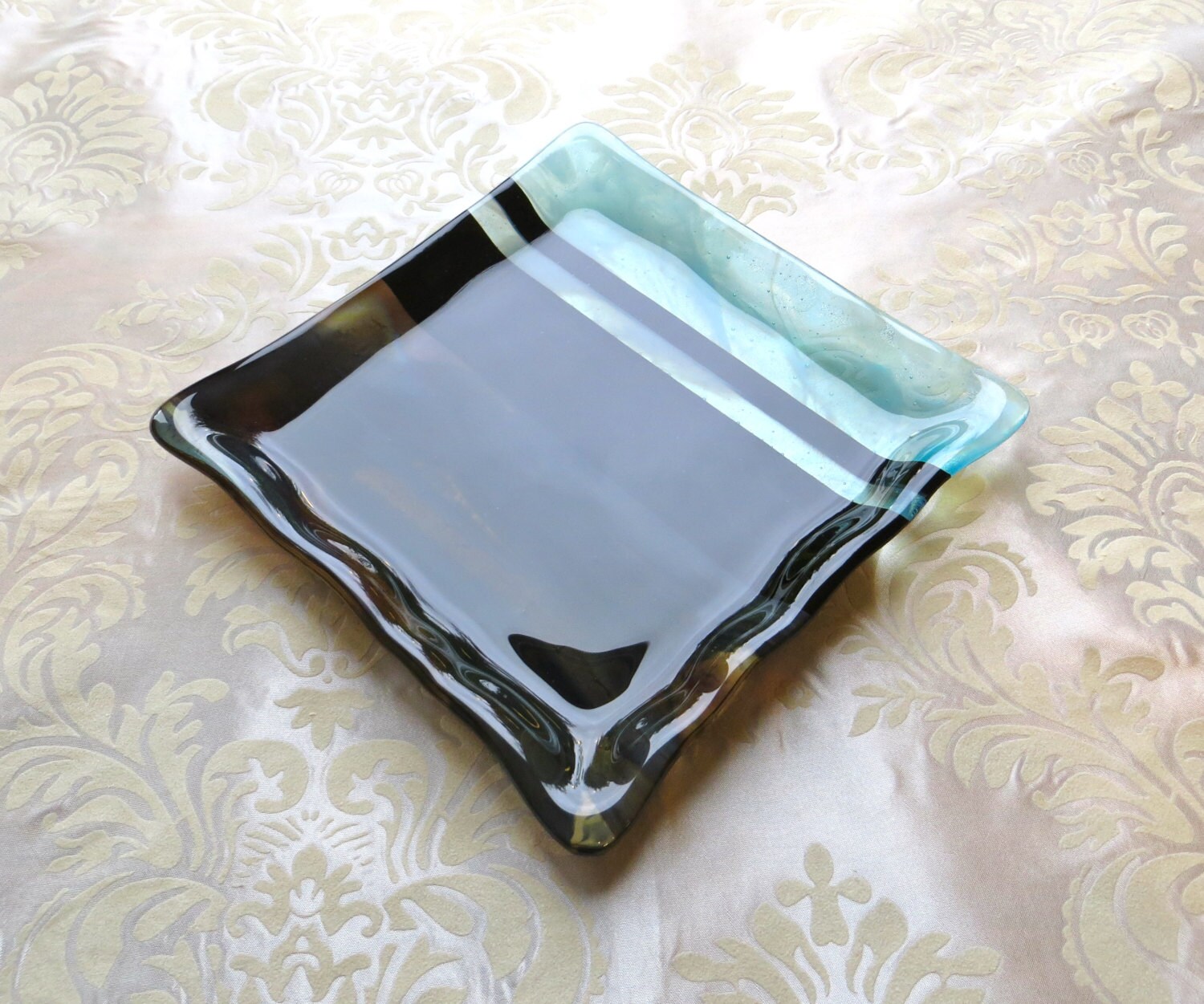 Square Fused Glass Tray in Petrified Wood