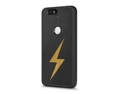 Google Nexus 6P #WoodBack Real Wood Case - Gold Lightning Bolt (FREE and Fast Delivery)