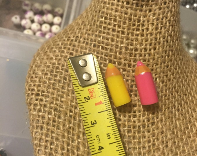 Mini Colored Pencil Earrings (Pink and Yellow)