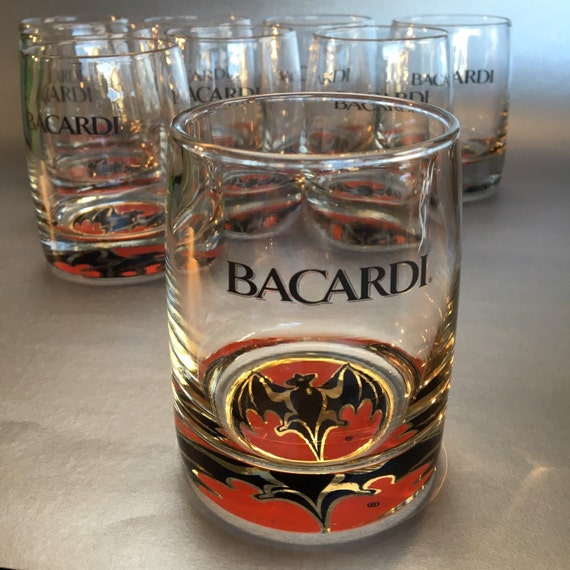 2 of 8 Rare Curved Bacardi Rum Advertising Cocktail Glasses