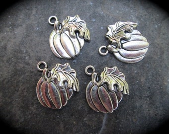 Silver Halloween Pumpkin Charms Package of 4 three dimensional Elegant silver finish charms