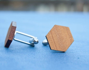 Wooden cufflinks - reclaimed wood - plain hexagon - groomsmen - wedding accessories - groom accessories - Fathers Day - gift for him