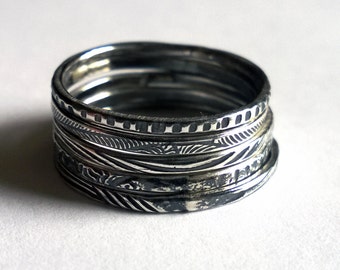 Stacking Rings/ Silver Stacking Rings/ Silver Antiqued Stacking Rings/ Textured Stacking Rings/ Rustic Rings