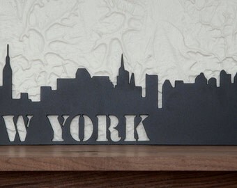 New York City, New York City skyline, NYC, powder coated Flat Black, exact replica of New York City skyline, 24" x 7"