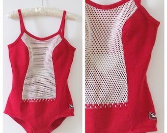 Vintage 1960s Bathing Suit / 60s Red and White Swimsuit / Medium