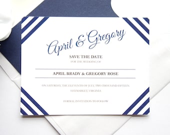 Blue Save the Date - Modern Save the Date Cards, Stripes, Modern Save the Dates, Navy Blue Save the Date - DEPOSIT