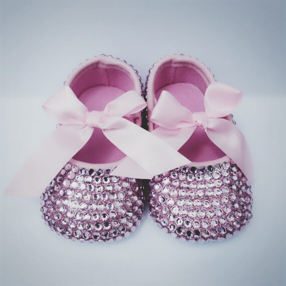 Bedazzled Bling Baby Shoes Pink Bows by SavvyBabyShoes on Etsy