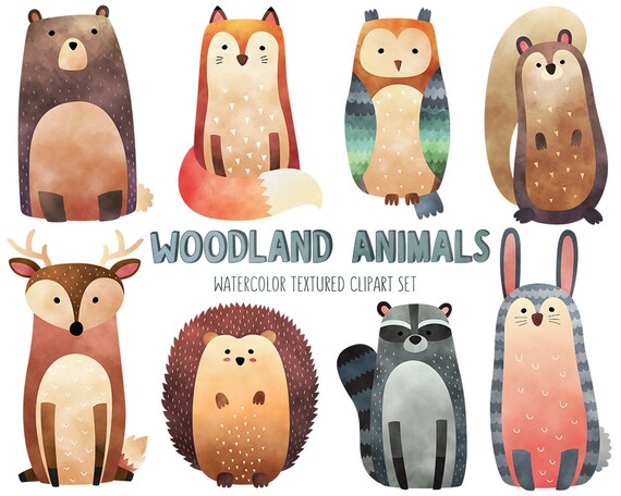 Watercolor Woodland Animals Clipart Cute Animal Clip Art Set