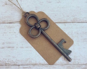 50 Key Bottle Openers with Tags and Twine - Wedding Favors and Party Decorations - Antique Brown Vintage Steampunk - Vintage Skeleton Keys