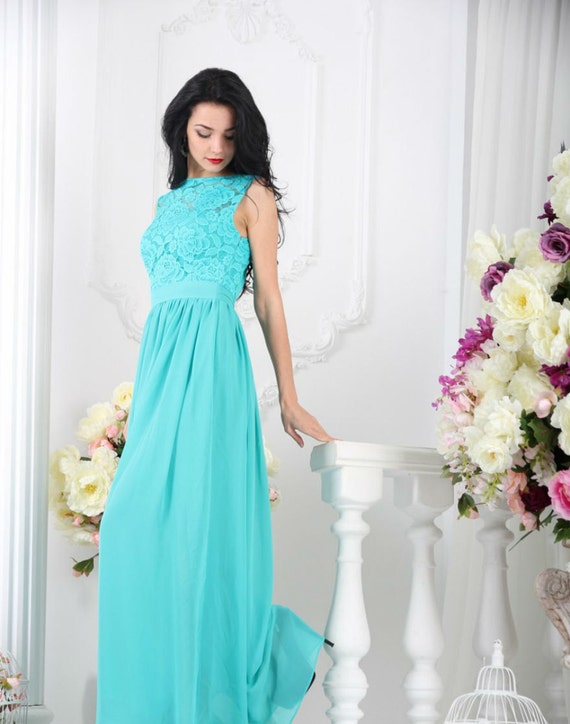  Bridesmaid  Turquoise  dress  long Turquoise  lace dress  by 