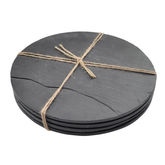 Set of 4 Natural Slate Circular Place Mats Dinner Table