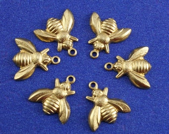 6 pcs- Small Bee Charm, 12mm by 10.5mm, USA Made Brass, Gold Bee Charm, Raw Brass Bee Charm- RB-1442-FAN