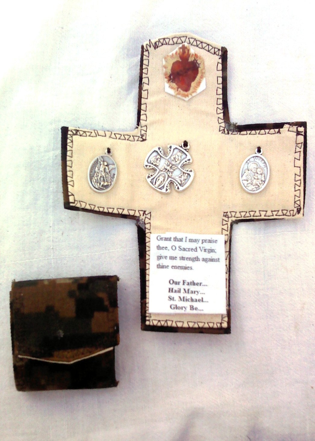 Handmade Catholic Pocket Shrine - Silver Cross Inside, Embroidery, Portable Devotional Altar, Prayer Gift