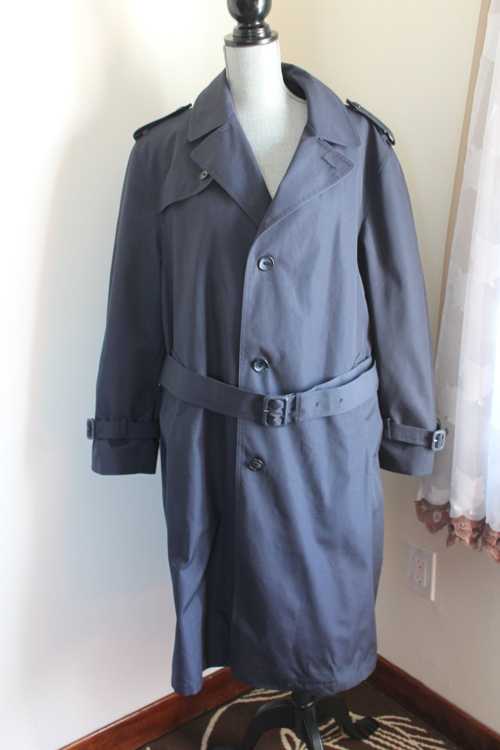 Mens Navy Blue Trench Coat London Fog All Weather Removeable